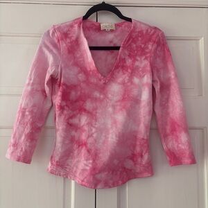 Cache Vintage Pink Tie-Dye 3/4 Sleeve Top Shirt Size Small 90s Y2K Gilmore Girls